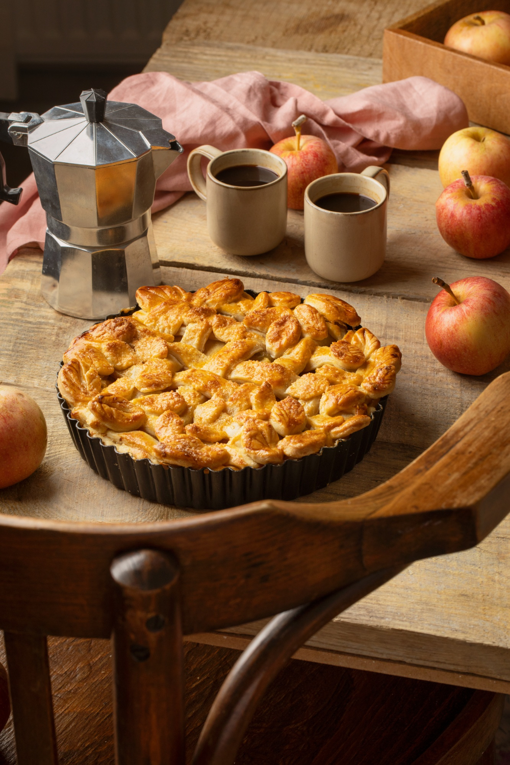 high angle pie apples arrangement