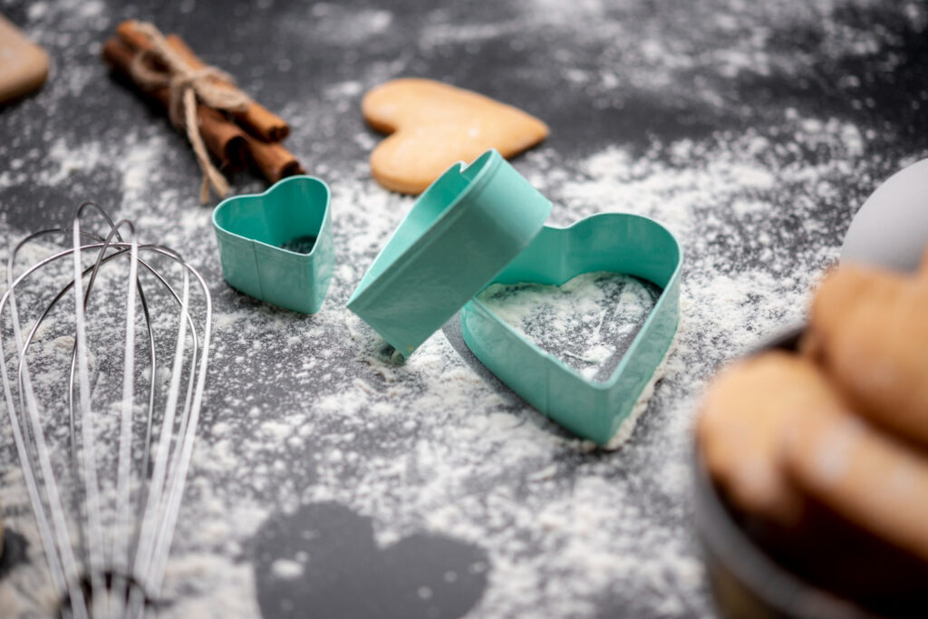 high angle valentines day cookies kitchen utensils
