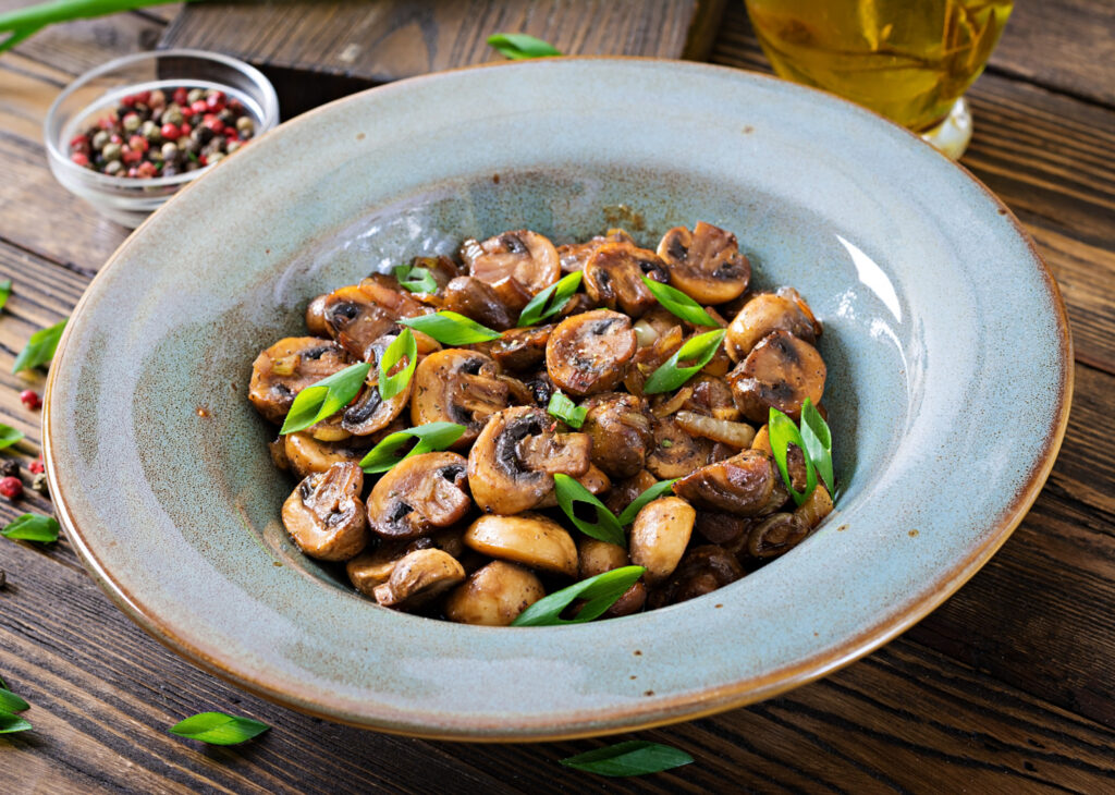 baked mushrooms with soy sauce herbs vegan food