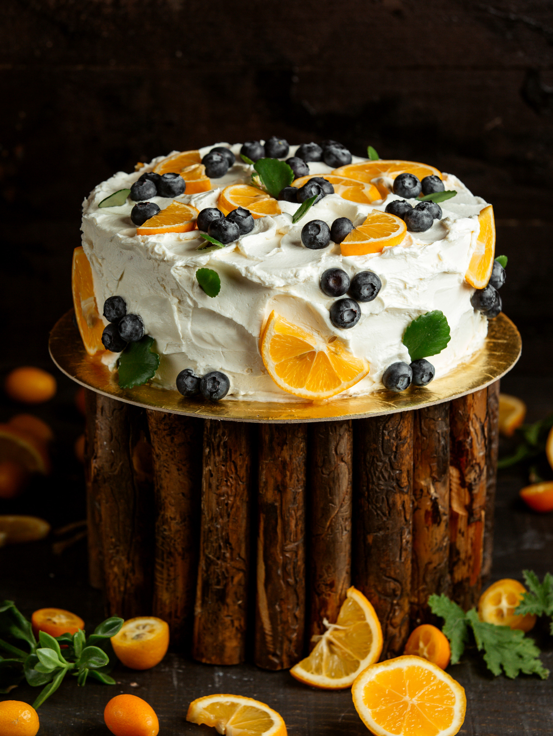 cake with cream blueberry lemon