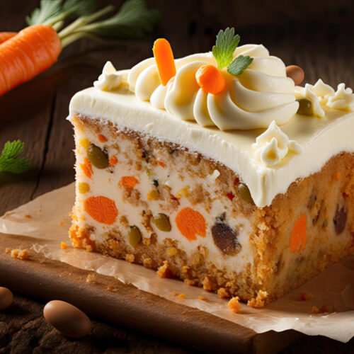 carrot cake with white frosting carrot top