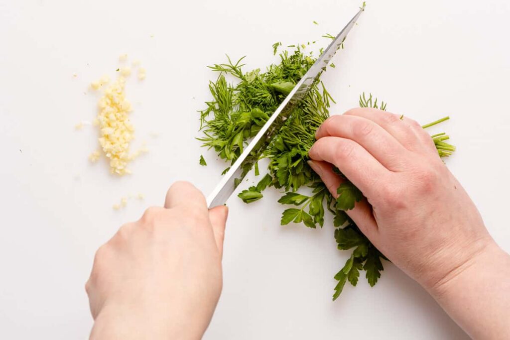 chopping herbs