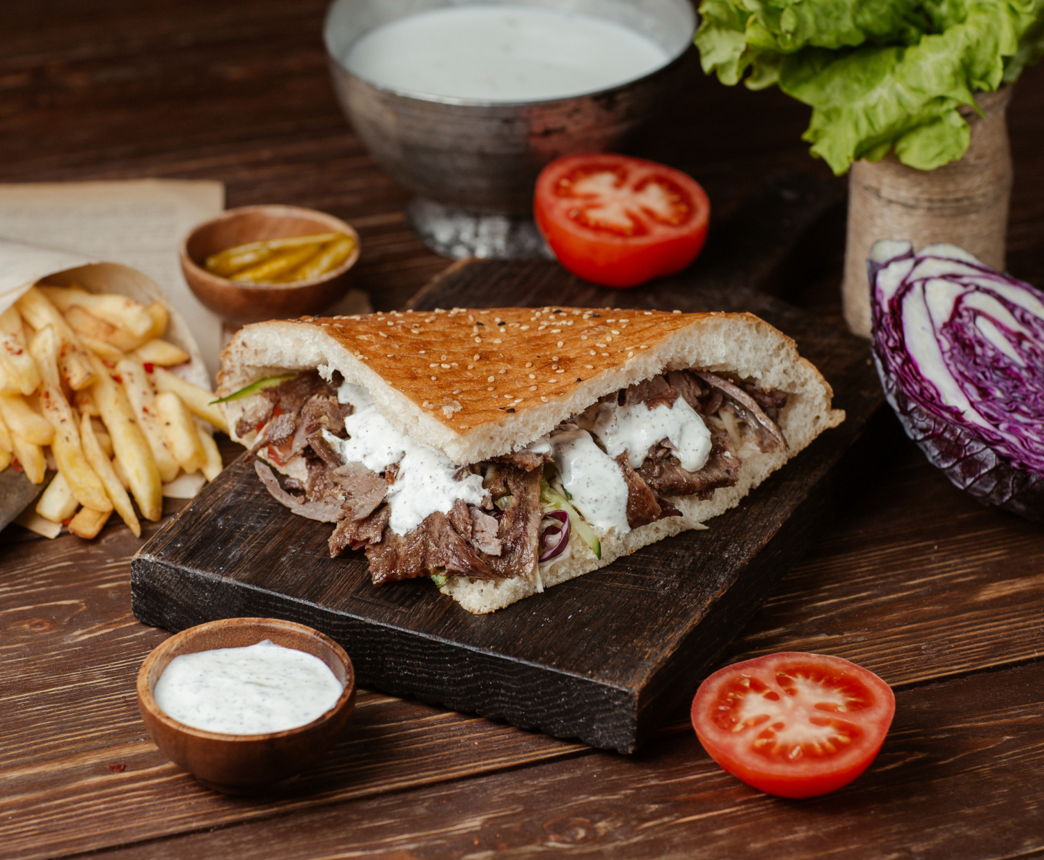 doner burger bread with french fries