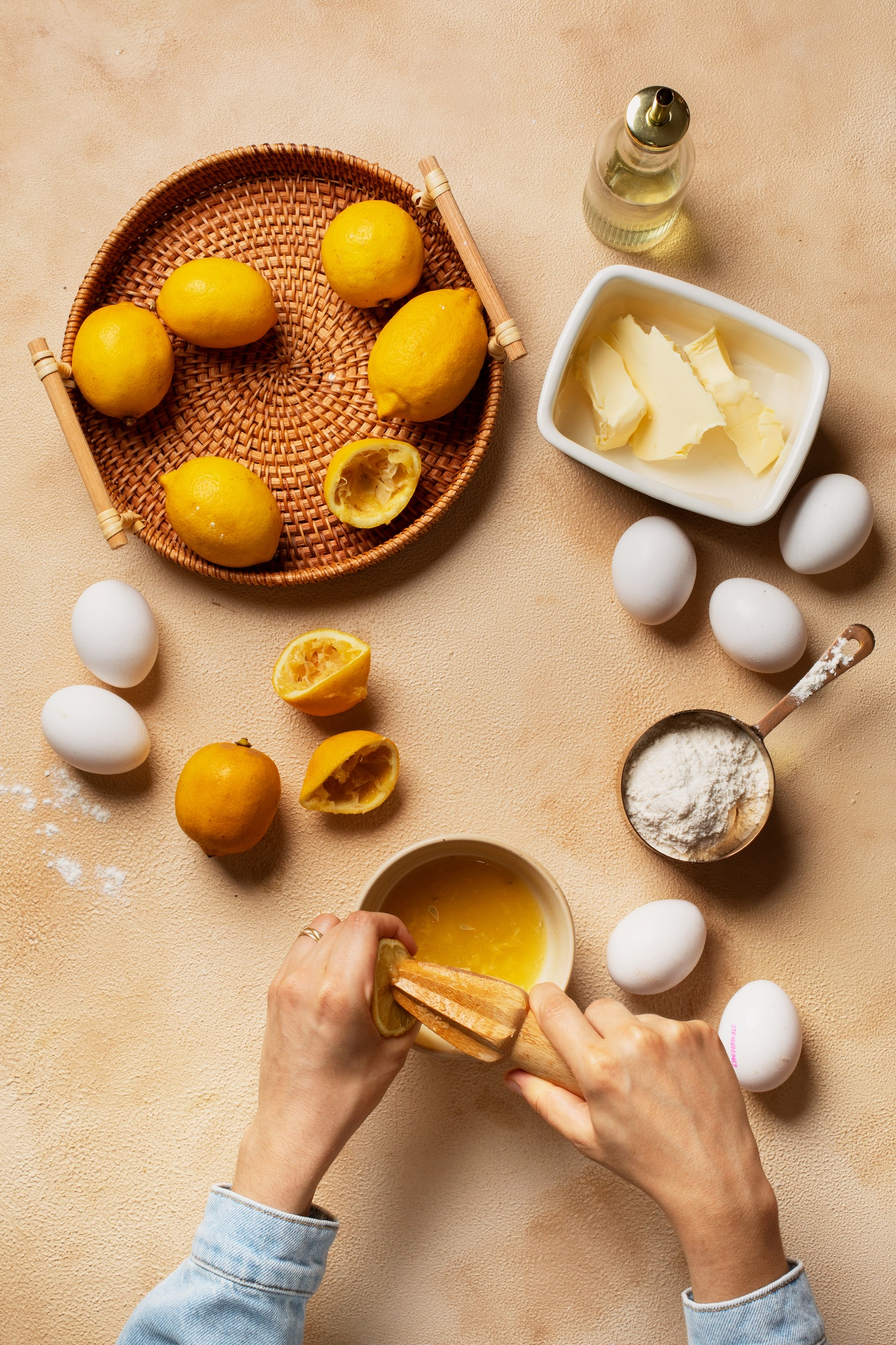 flat lay lemons eggs arrangement