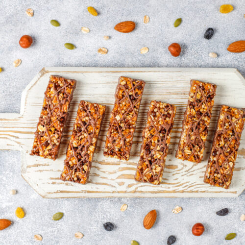 healthy delicios granola bars with chocolate muesli bars with nuts dry fruits