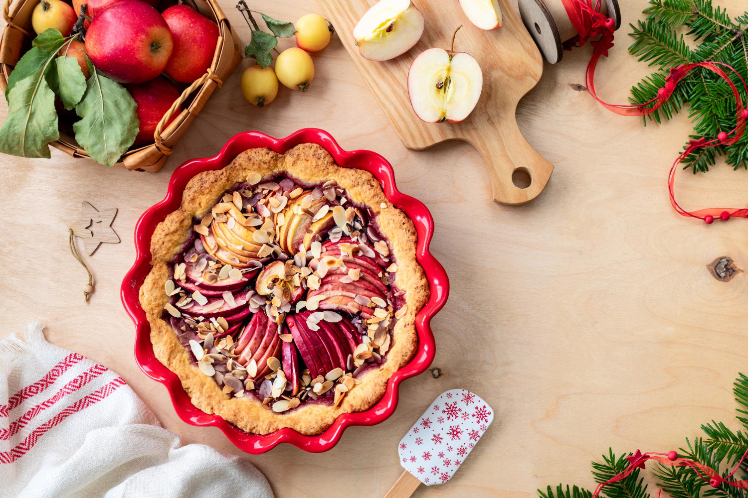 homemade cake with cranberry jam fresh red apples wooden background apple pie new year christmas