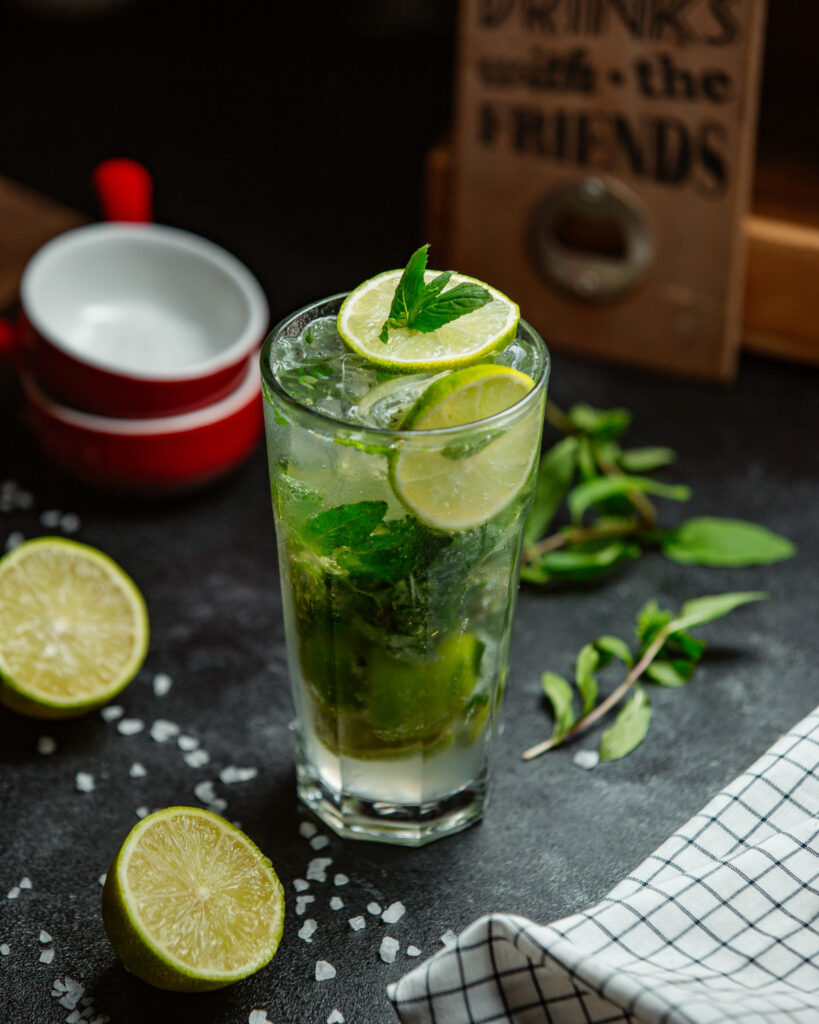 mojito with lemon mint ice cubes