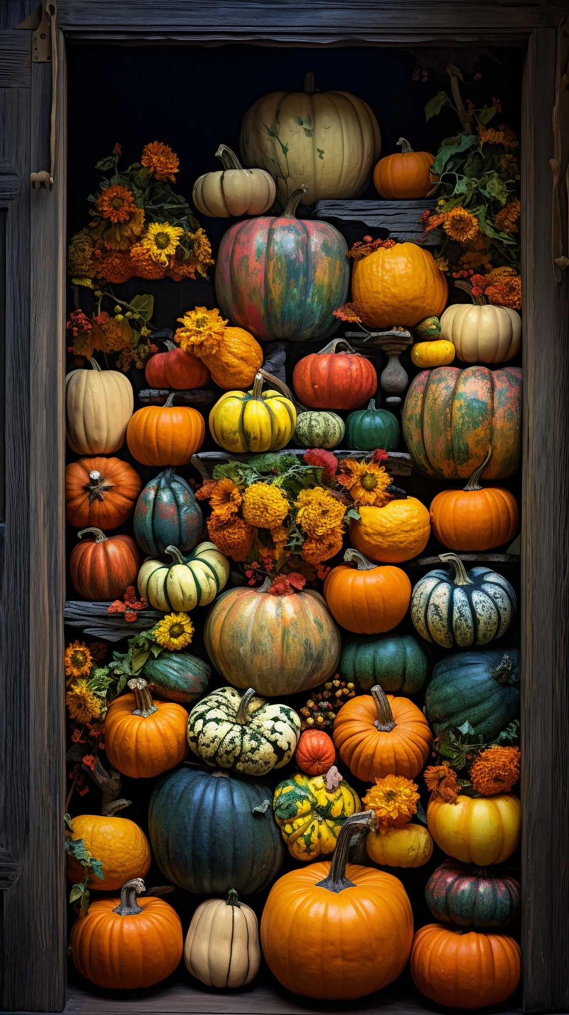 raw beautiful pumpkins arrangement