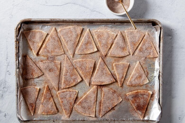 cinnamon sugar tortilla chips baking sheet 780x520 1